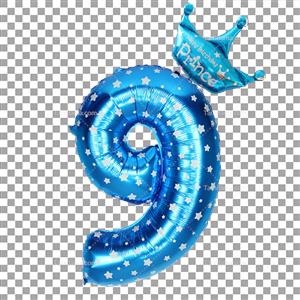 تصویر با کیفیت عدد 9 بادکنکی تاجدار آبی رنگ